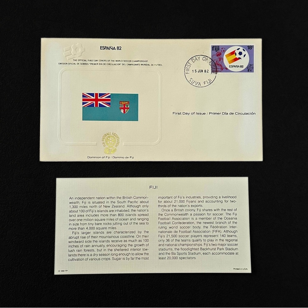 1982 ESPAÑA World Cup Fiji First Day Cover Suva Cancel Soccer Stamp Envelope